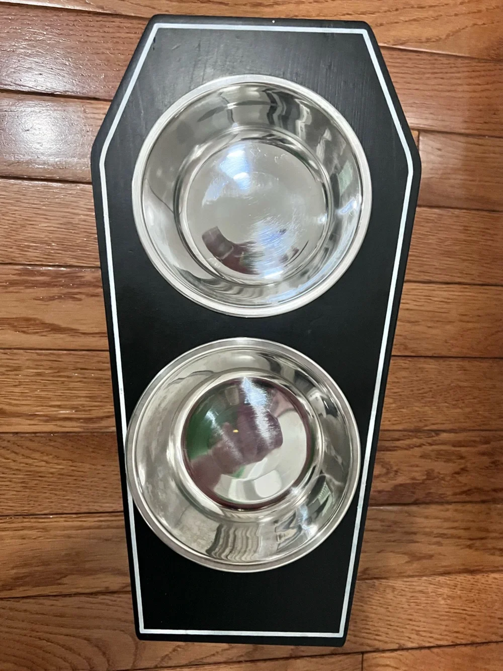 Casket Elevated Double Cat/Dog Bowl Feeding Station - Black Stainless Steel